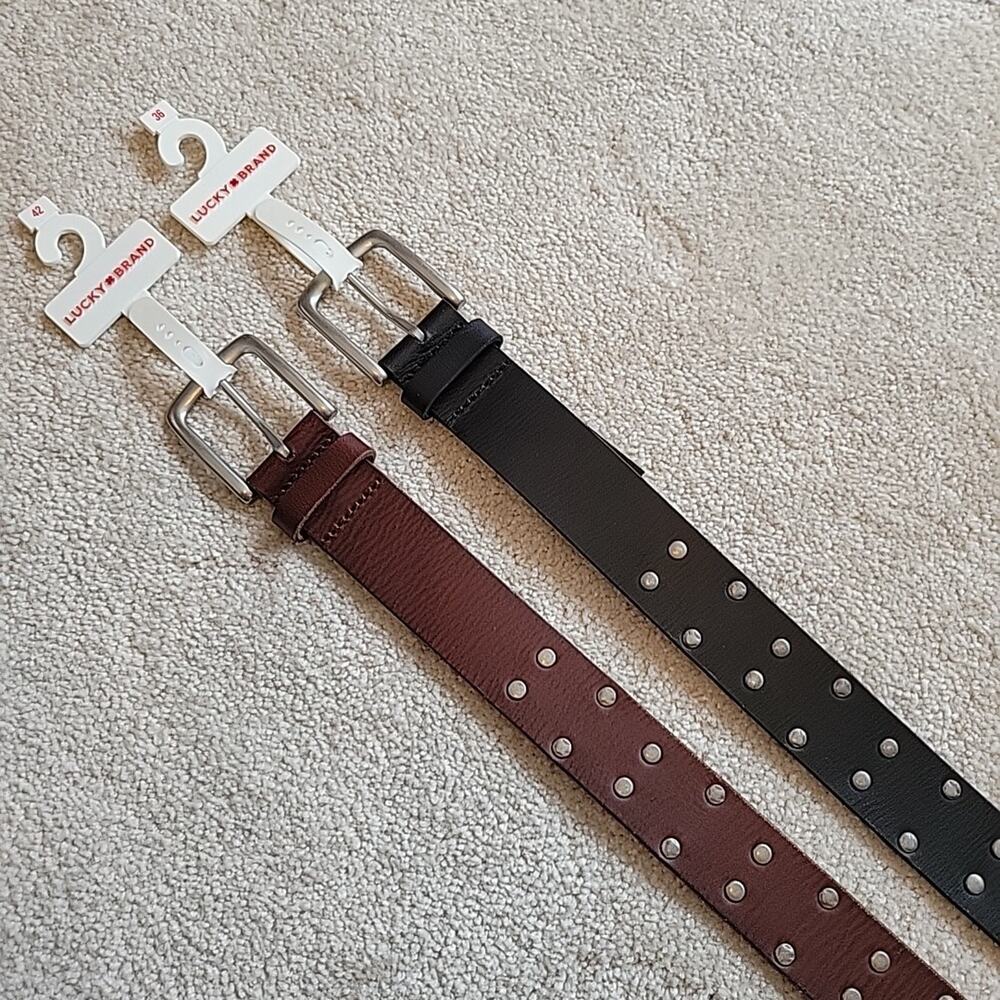 NEW Lucky Brand Men's Leather Belt Silver Studded NWT Distressed BUWF2403H